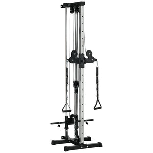 Wall-mounted dual pulley weight station, adjustable to 15 positions