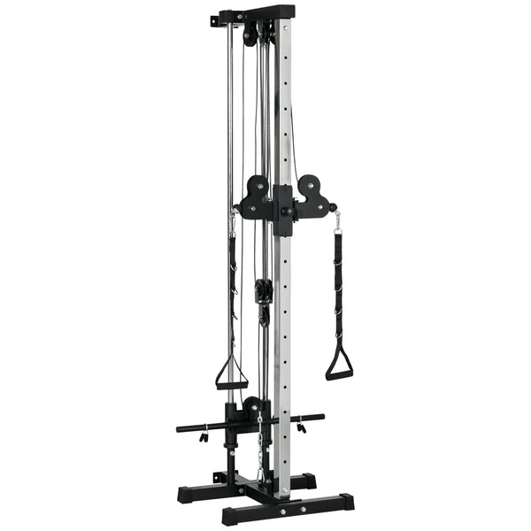 Wall-mounted dual pulley weight station, adjustable to 15 positions