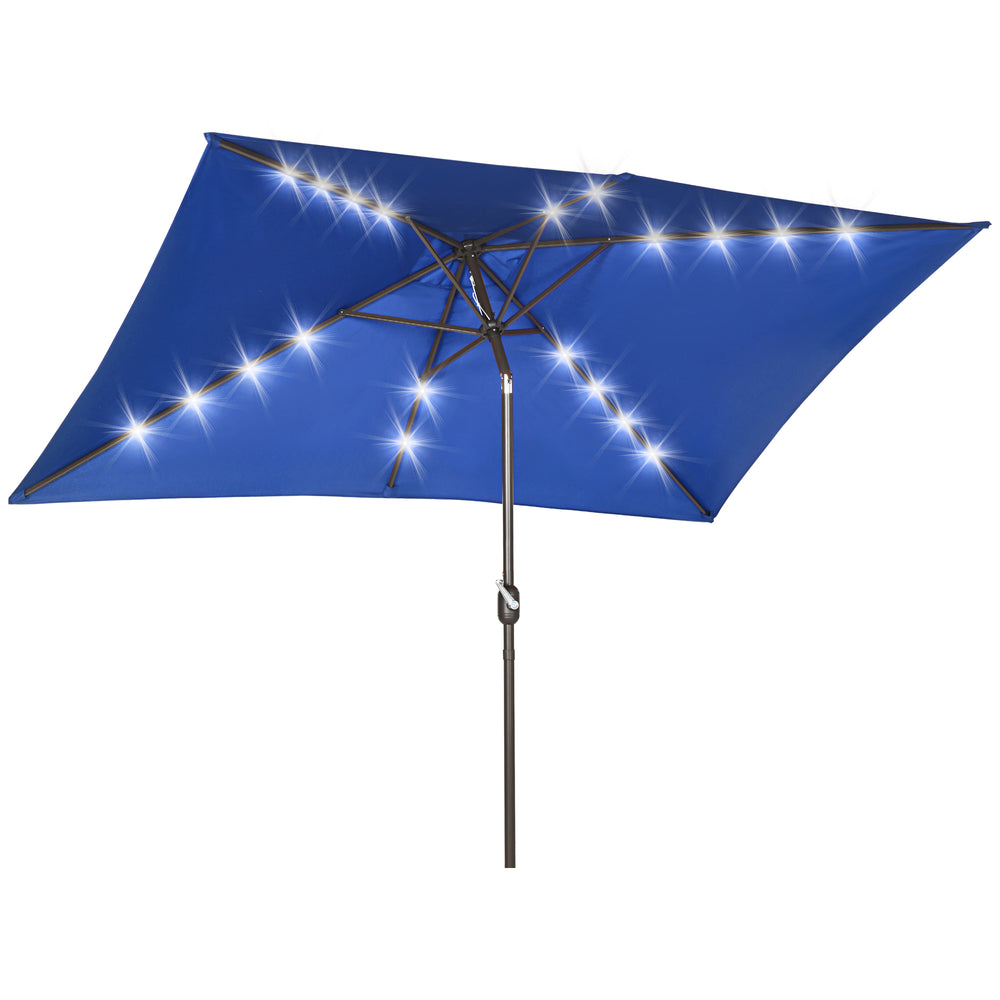 Rectangular 2 x 3 m tilting solar patio umbrella in aluminium with crank and LED (dark blue)