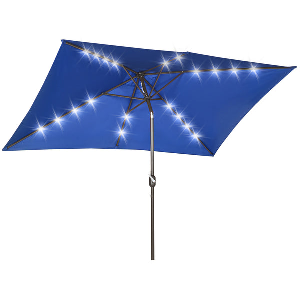 Rectangular 2 x 3 m tilting solar patio umbrella in aluminium with crank and LED (dark blue)