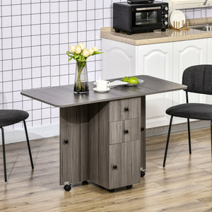 Folding dining table with drawers and storage cupboard, grey