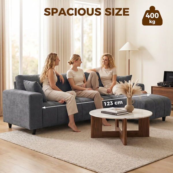 L-shaped sectional sofa with reversible chaise and pocket springs, dark gray