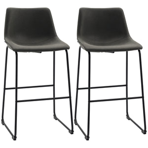 Set of 2 vintage style bar stools in faux leather, dark grey.