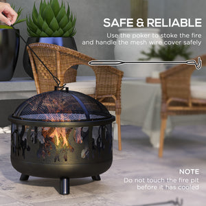 Metal wood-burning fireplace with lid and handles for a poker, black