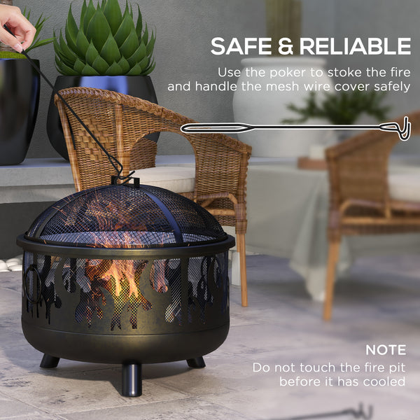 Metal wood-burning fireplace with lid and handles for a poker, black