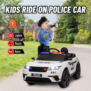 12V Electric Police Car with Remote Control, White