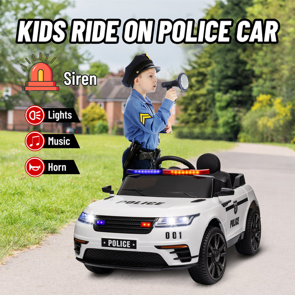 12V Electric Police Car with Remote Control, White