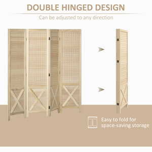 4-panel wooden screen with perforated panel, natural