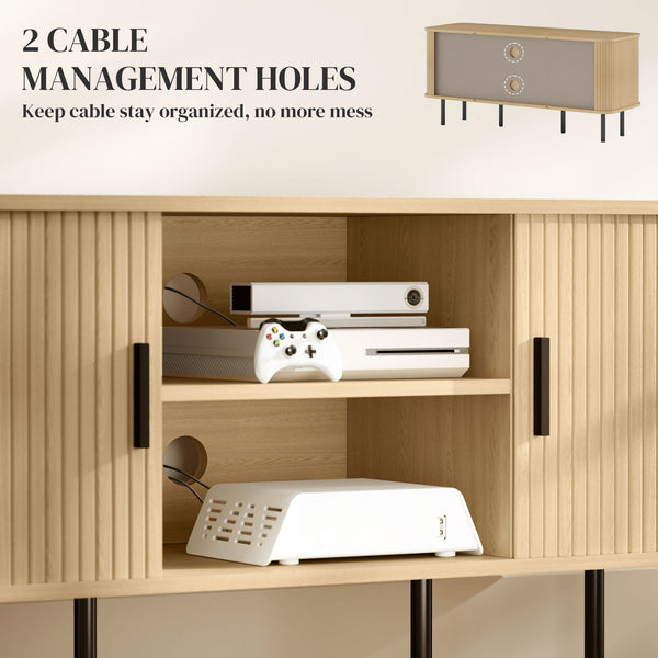 TV stand for TVs up to 55 inches with storage shelves and cabinets, oak