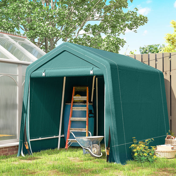 Garden shed with metal frame and double zipper, green