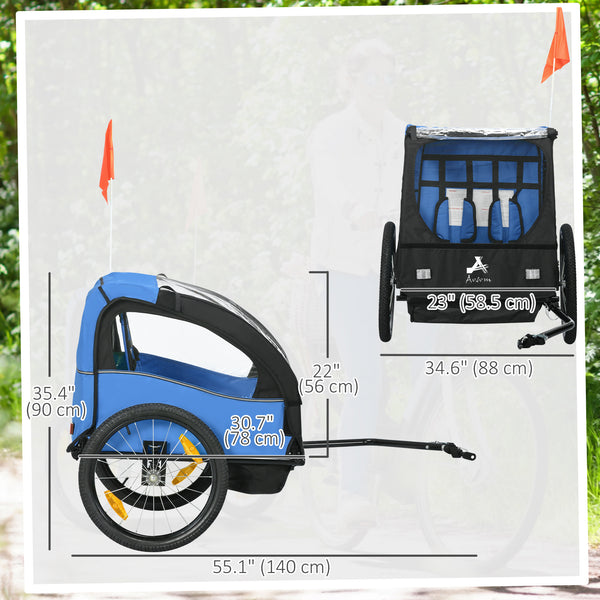 2-seater child bike trailer with 5-point harness, blue