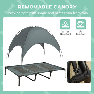 Elevated dog bed with canopy, gray