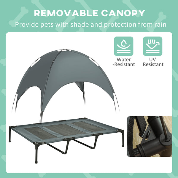 Elevated dog bed with canopy, gray