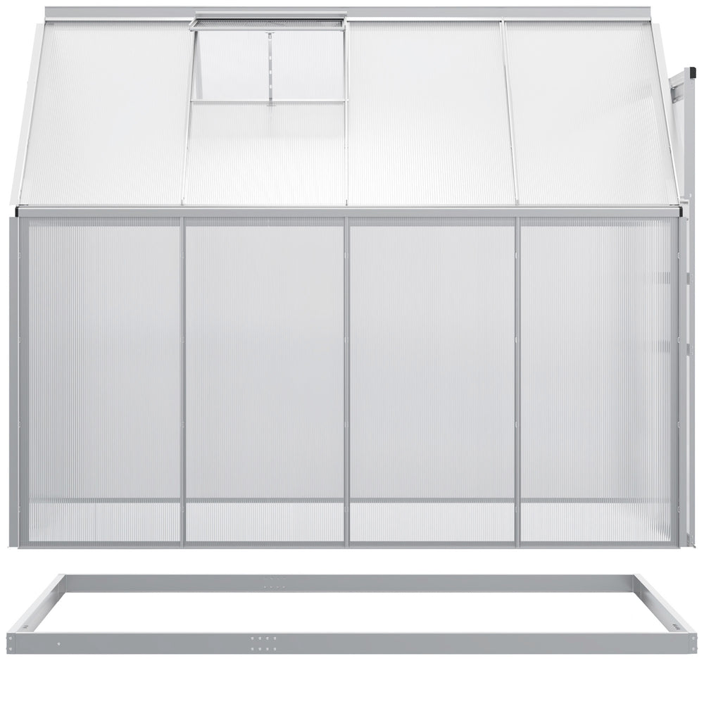 Polycarbonate greenhouse with adjustable roof ventilation, transparent