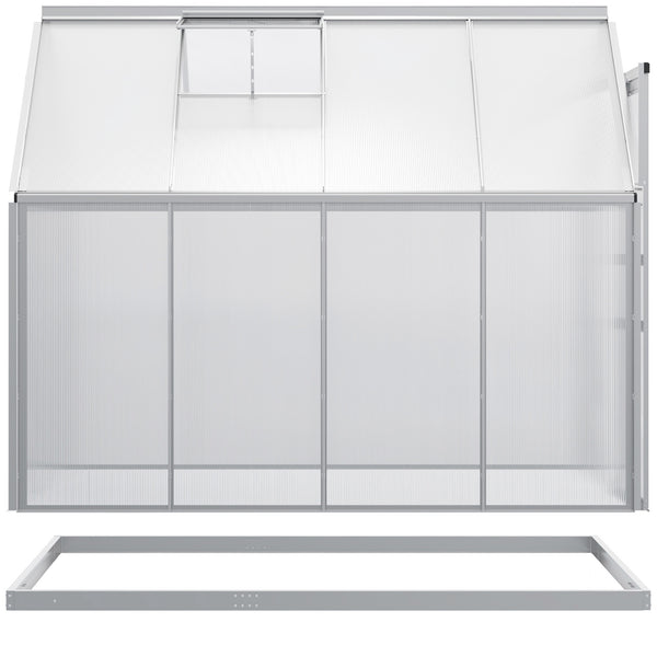 Polycarbonate greenhouse with adjustable roof ventilation, transparent