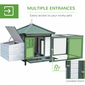 77" Chicken Coop with Nesting Box and Outdoor Run, Green