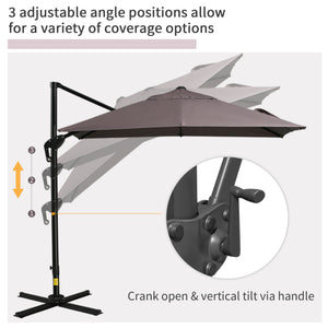 8-foot square cantilever parasol with cross base, light brown