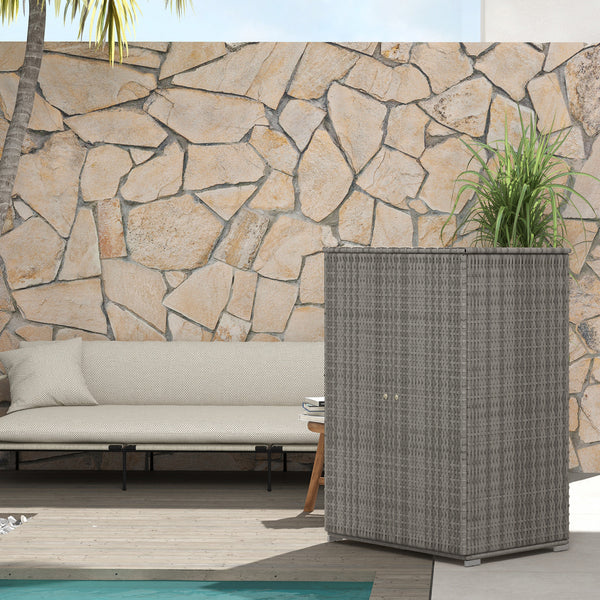 2-door outdoor wicker storage cabinet, dark grey