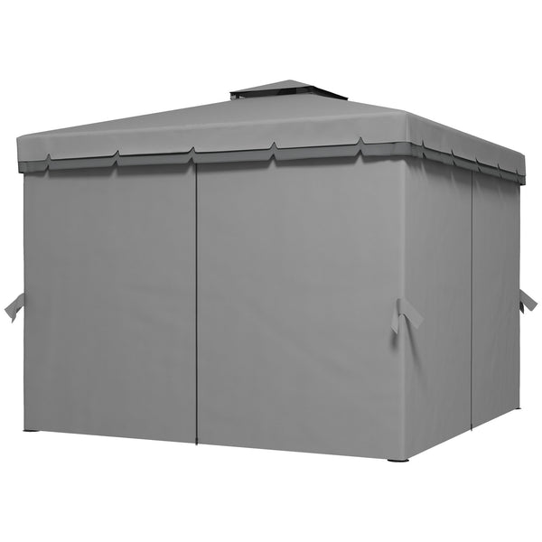 10 x 10 2-tier gazebo with zippered mesh side panels, aluminum frame, light grey