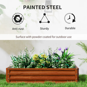 Set of 2 raised planters in galvanized steel, brown wood effect 