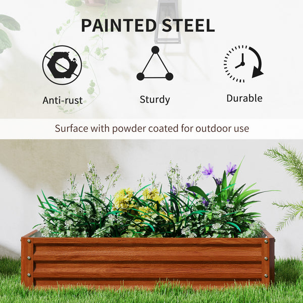 Set of 2 raised planters in galvanized steel, brown wood effect 