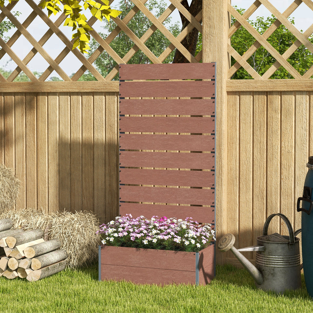 Raised planter with trellis for climbing plants, light brown 