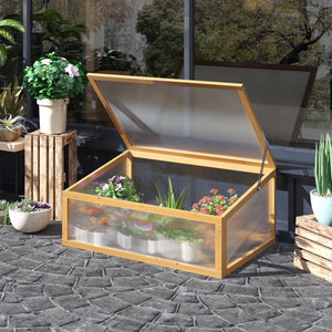 Portable wooden garden greenhouse, cold frame, with hinged lid