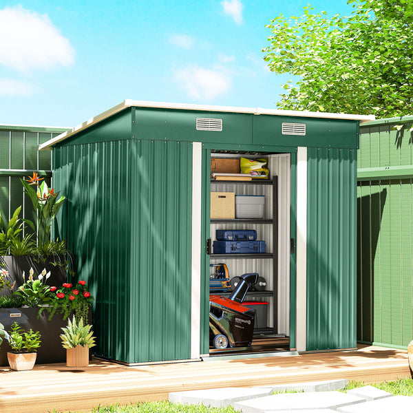 Metal garden shed, 2.13 m x 1.22 m, lockable, green.