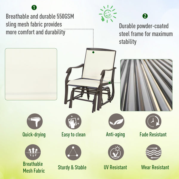 Rocking bistro set with breathable mesh seat, cream white