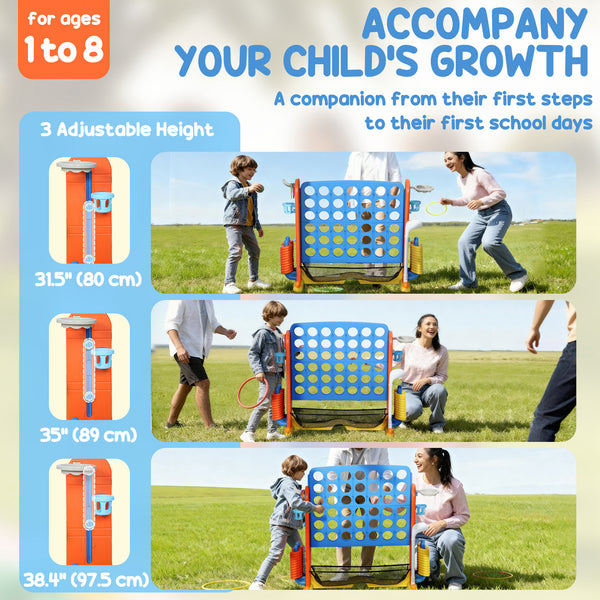 Giant Connect 4 game, 4 in 1 for children with basketball, ring toss and golf