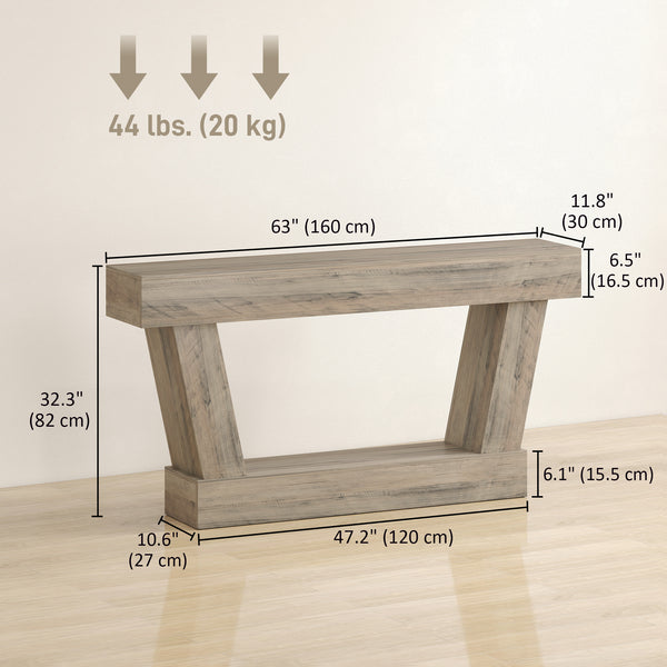 Vintage console table with open shelf for living room, light brown