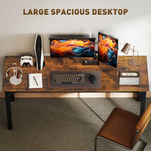 Computer desk with metal legs, rustic brown