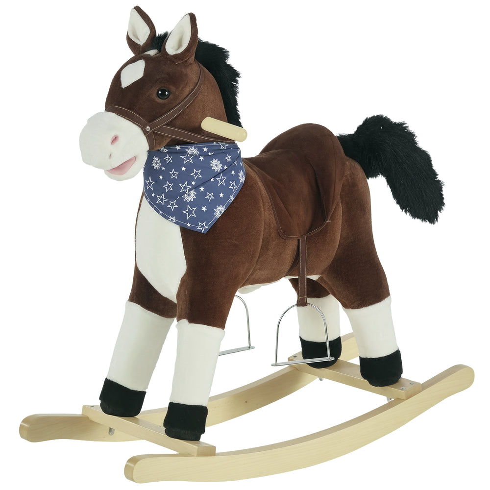 Cowboy Style Rocking Horse with Realistic and Fun Sounds, Brown