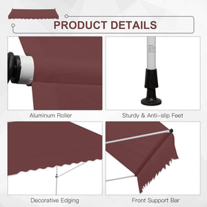 10x5ft Patio Sun Shade Canopy Manual Retractable Awning with 5.6-9.2ft Support Pole for Window, Door, Porch, Wine Red