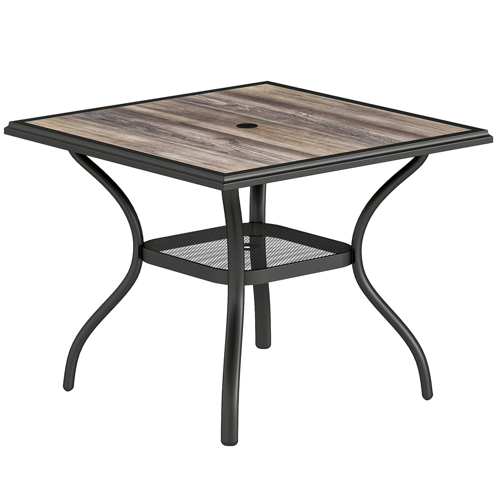 Square garden table for 4 people, with parasol hole, grey