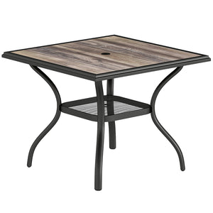 Square garden table for 4 people, with parasol hole, grey