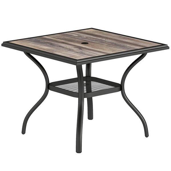 Square garden table for 4 people, with parasol hole, grey