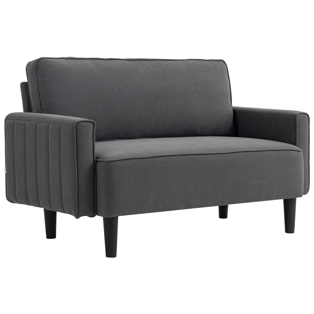 2 seater linen sofa with thickly padded seat and backrest, dark grey