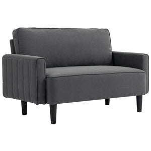 2 seater linen sofa with thickly padded seat and backrest, dark grey
