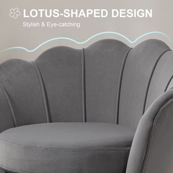 Lotus accent chair in velvet fabric with gold metal legs, gray
