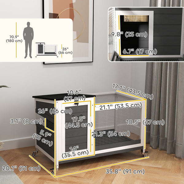 Wooden hutch with removable tray and asphalt lift-up roof, grey