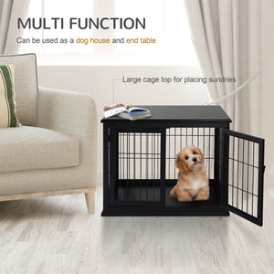 26-inch Wooden Double Door Dog Crate, Black