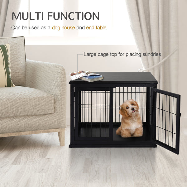 26-inch Wooden Double Door Dog Crate, Black