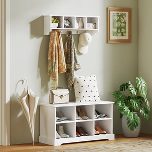 Wall-mounted coat rack with shelf, white