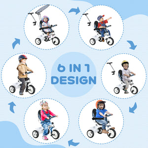 6 in 1 Kids Tricycle with Removable Handlebar and Canopy, Blue