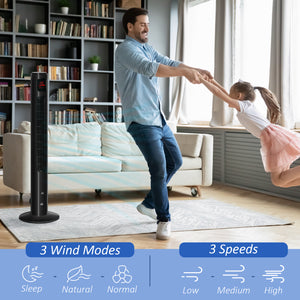 Freestanding Tower Fan with Oscillation, 3 Speeds, 12-Hour Timer, LED Sensor Panel, Remote Control, Black