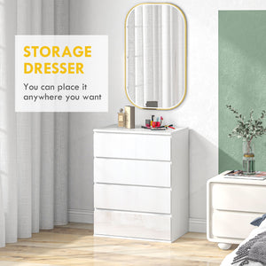 4-drawer chest of drawers, high-gloss finish, with metal runners and grooved handles, white