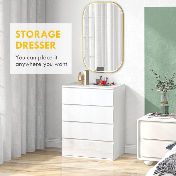 4-drawer chest of drawers, high-gloss finish, with metal runners and grooved handles, white