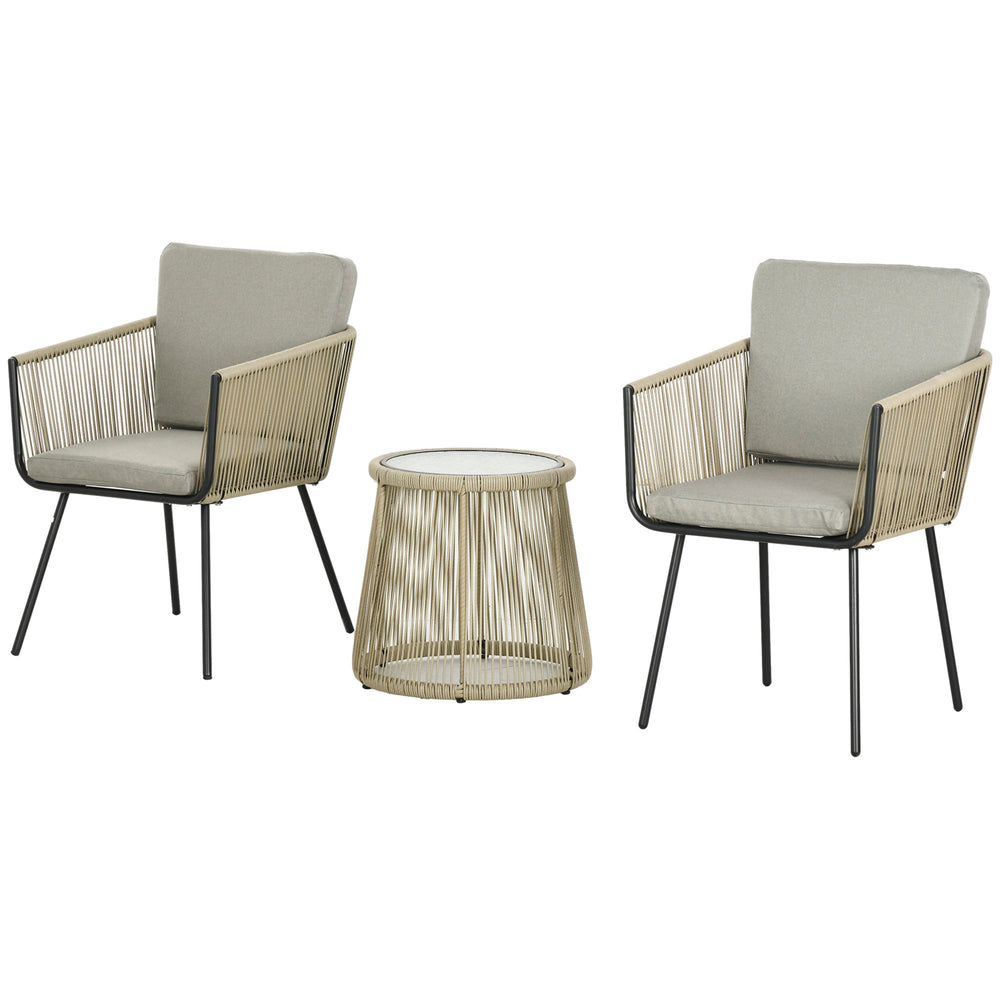 3-piece outdoor bistro set in woven rattan with metal legs