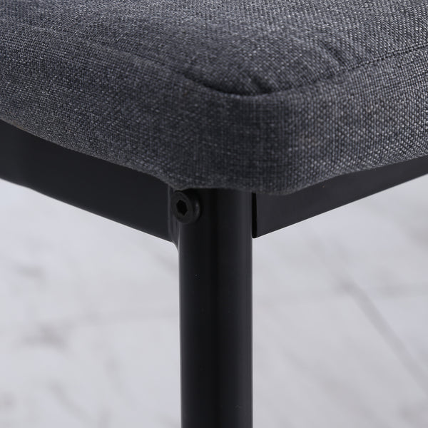 Set of 4 modern chairs upholstered in linen with tufted detailing and metal legs, grey